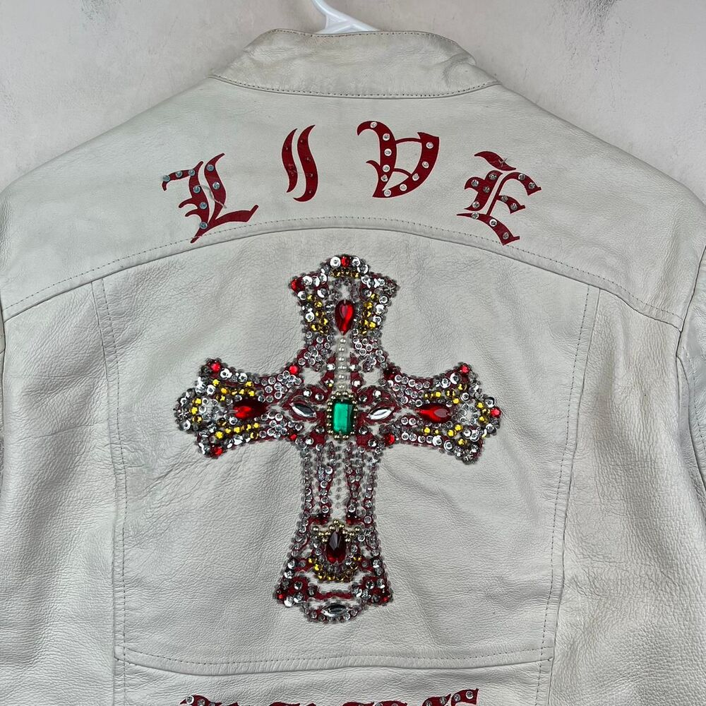 Vintage Wilsons Rock and Roll Leather Jacket "Live Free" Size L - Picture 3 of 8